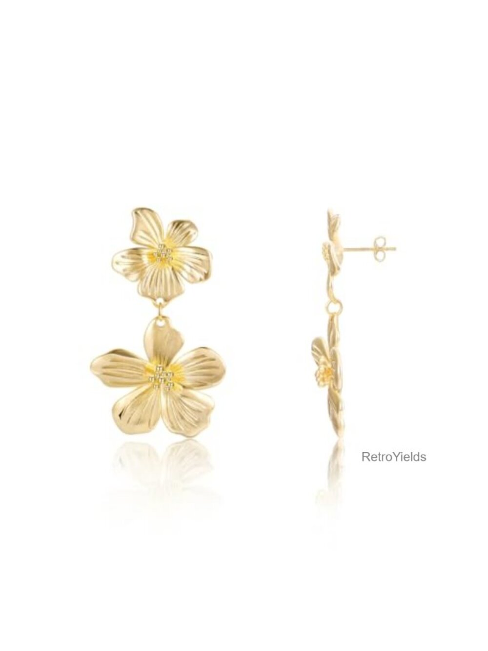 14K Gold Plated Flower Drop Dangle Earrings Sterling Silver Post Women